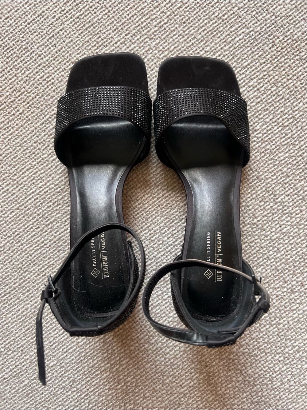 Call It Spring Black Rhinestone Block Heel Sandals Size 9